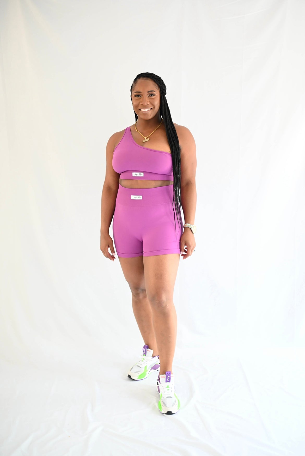 Porsha One Strap Short Set in Purple